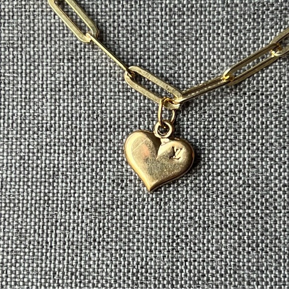 Authentic LV HEART PAPERCLIP NECKLACE Initial Charm NEW 18” 18K Gold 925 Silver - Picture 13 of 13